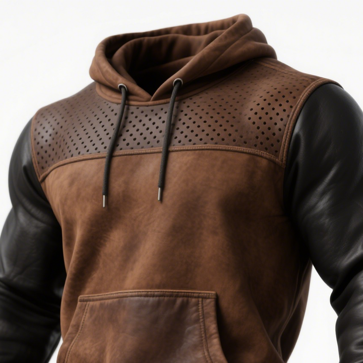 DARIO™|BROWN TRIMMED HOODIE WITH PERFORATED DETAILS