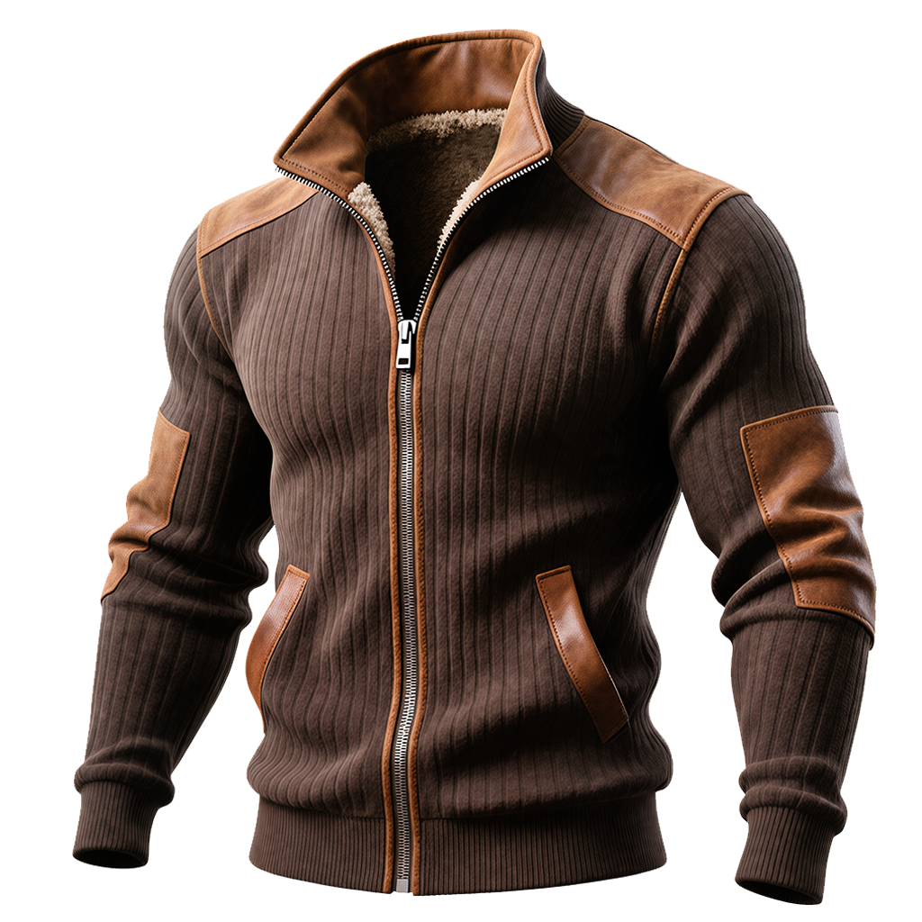 PIERO™|BROWN RIBBED ZIP-UP JACKET