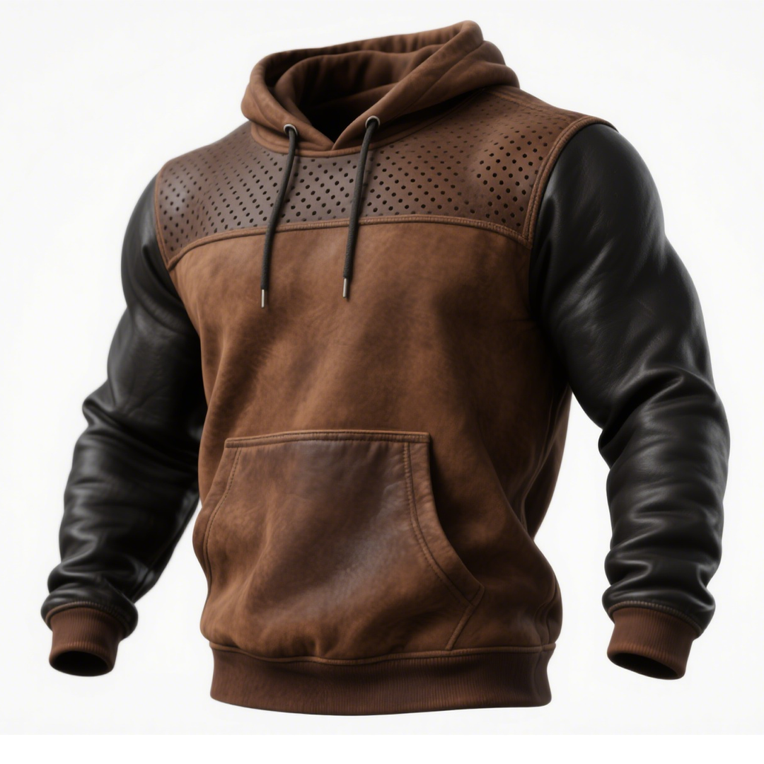DARIO™|BROWN TRIMMED HOODIE WITH PERFORATED DETAILS