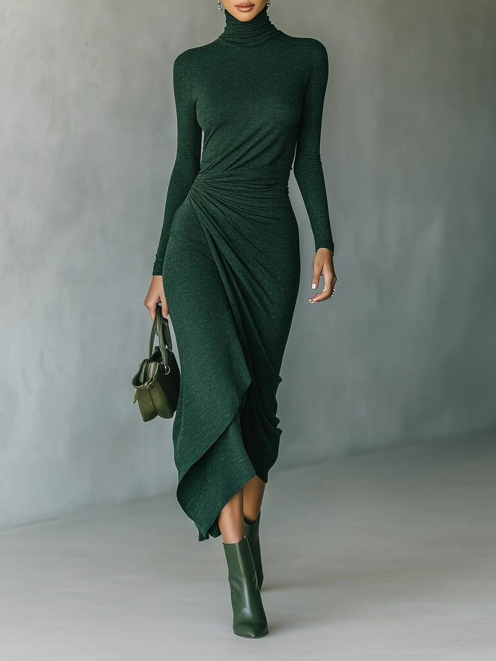 EVANGELINE™|ASYMMETRIC PLEATED WRAP MIDI DRESS