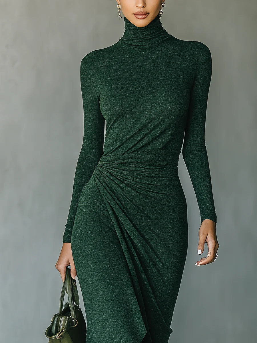 EVANGELINE™|ASYMMETRIC PLEATED WRAP MIDI DRESS