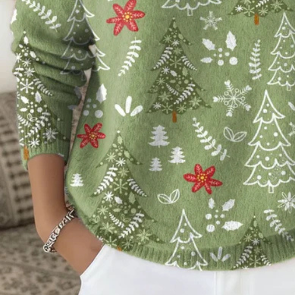 SAMANTHA™|FESTIVE FLORAL TURTLENECK