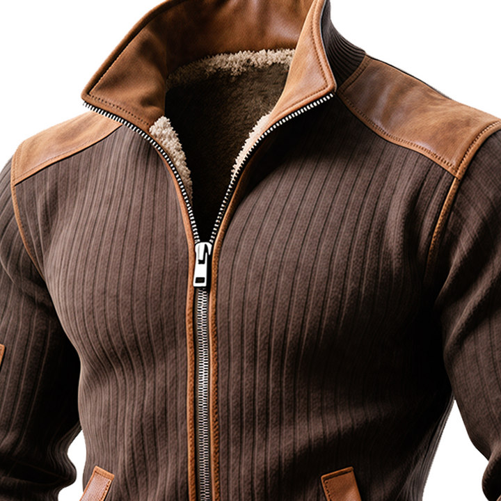 PIERO™|BROWN RIBBED ZIP-UP JACKET